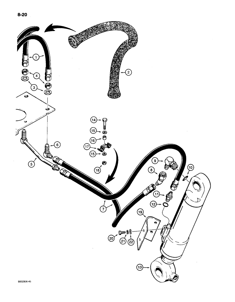 Схема запчастей Case 650 - (8-20) - DOZER TILT HYDRAULIC CIRCUIT, GRILLE TO CYLINDER (08) - HYDRAULICS