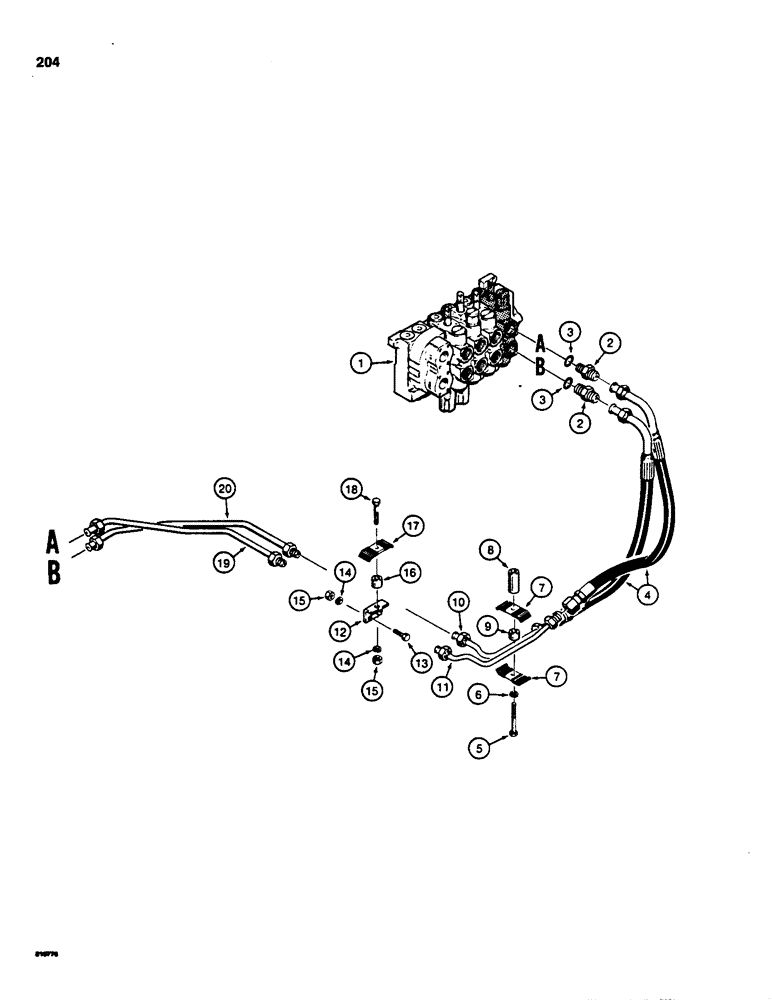 Схема запчастей Case 855C - (204) - RIPPER HYDRAULIC CIRCUIT, CONTROL VALVE TO REAR OF TRACTOR (07) - HYDRAULIC SYSTEM