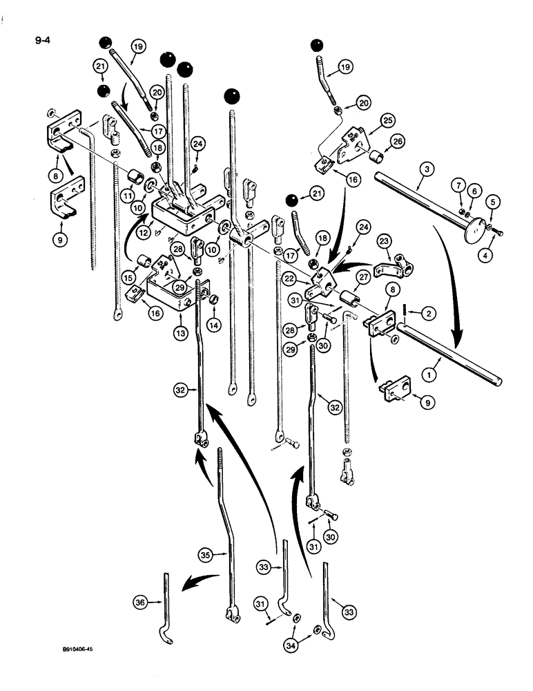 Схема запчастей Case 26D - (9-04) - BACKHOE CONTROLS, STABILIZER CONTROL LEVERS AND LINKAGE 