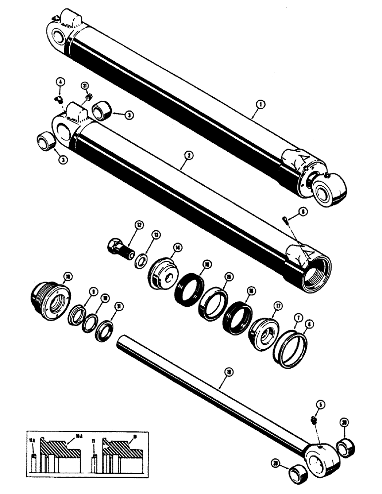 Схема запчастей Case 680CK - (176) - BACKHOE CROWD CYLINDERS, D44658 AND D49525, CYLINDER WITH SNAP-IN TYPE OUTER ROD WIPER (35) - HYDRAULIC SYSTEMS