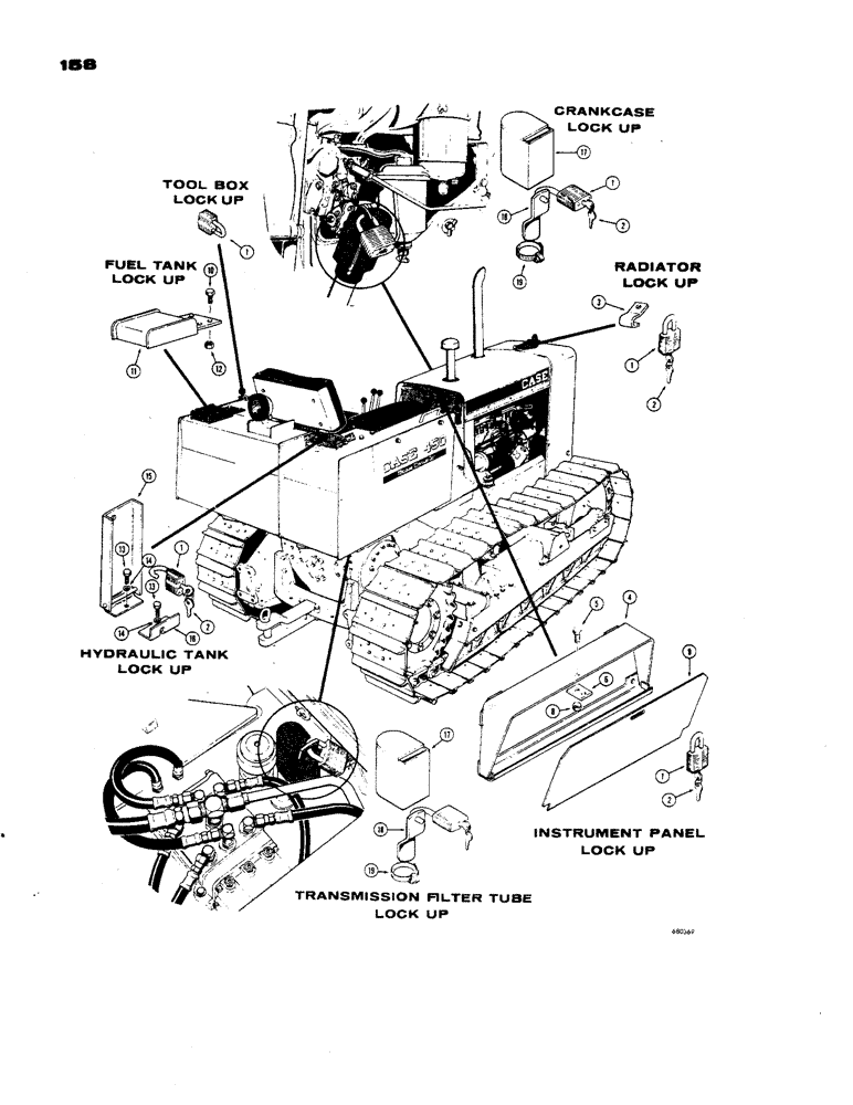 Схема запчастей Case 450 - (158) - LOCK UP PARTS, PAD LOCK AND KEY (05) - UPPERSTRUCTURE CHASSIS