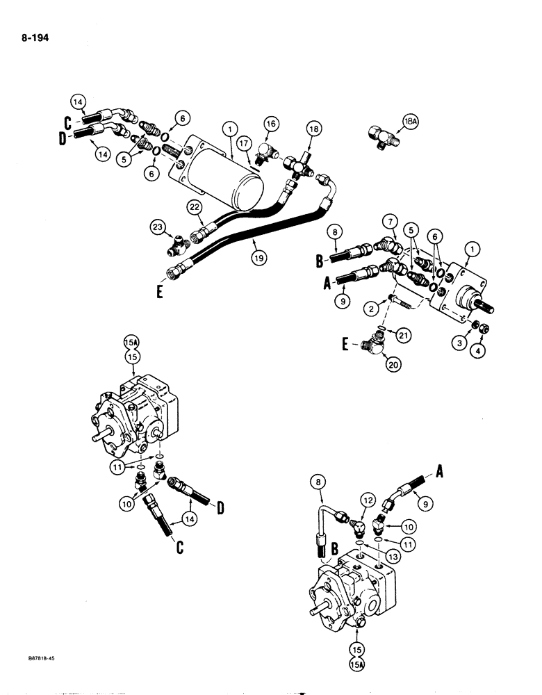 Схема запчастей Case 1818 - (8-194) - HYDROSTATIC DRIVE HYDRAULIC CIRCUIT VARIABLE DISPLACEMENT PUMPS TO HYDRAULIC MOTORS (08) - HYDRAULICS