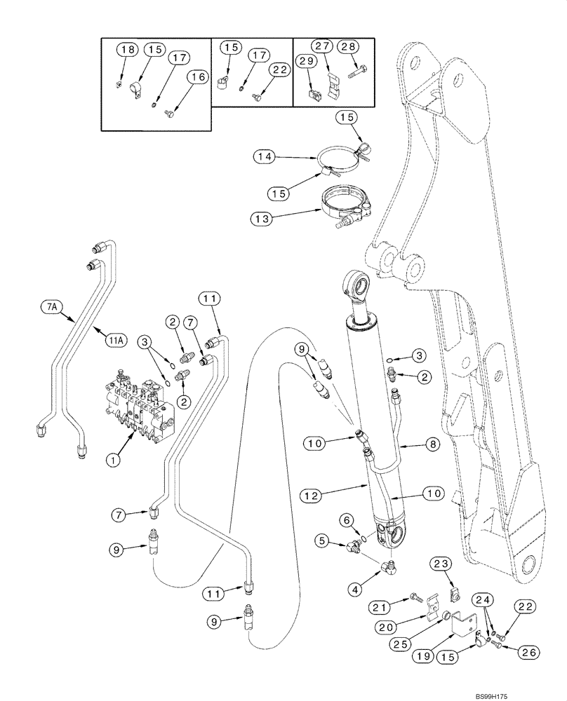 Схема запчастей Case 1845C - (08-53) - HYDRAULIC SYSTEM - BACKHOE BOOM CYLINDER (NORTH AMERICA), D125 (08) - HYDRAULICS