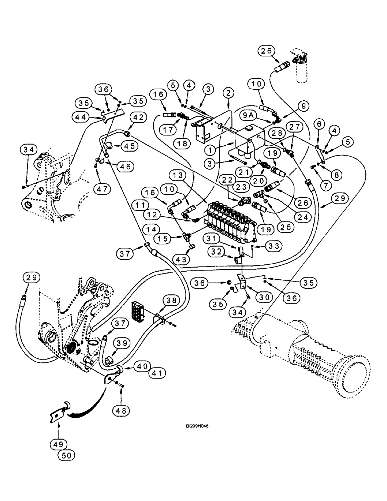 Схема запчастей Case 570LXT - (8-046) - BACKHOE AUXILIARY HYDRAULICS AUXILIARY AND BACKHOE CONTROL VALVES TO SWING TOWER (08) - HYDRAULICS