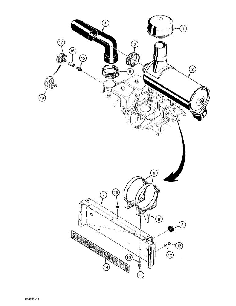 Схема запчастей Case 480F - (2-06) - AIR CLEANER AND AIR INTAKE PARTS (02) - ENGINE