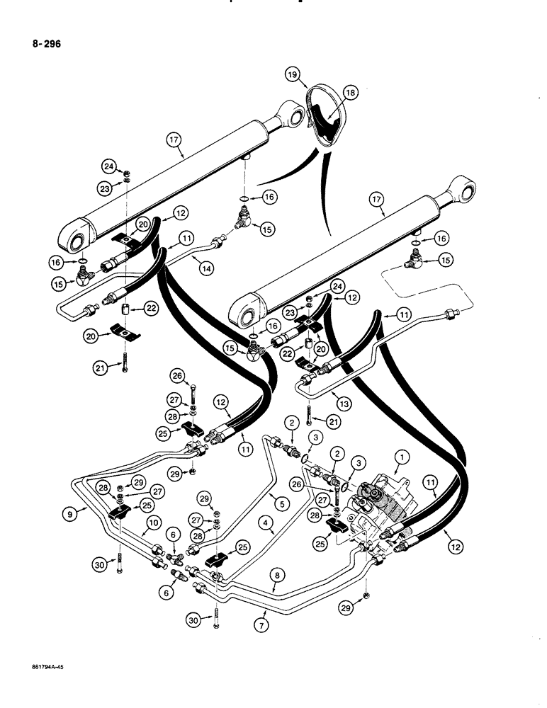 Схема запчастей Case 580K - (08-296) - LOADER LIFT CYLINDER HYDRAULIC CIRCUIT (08) - HYDRAULICS