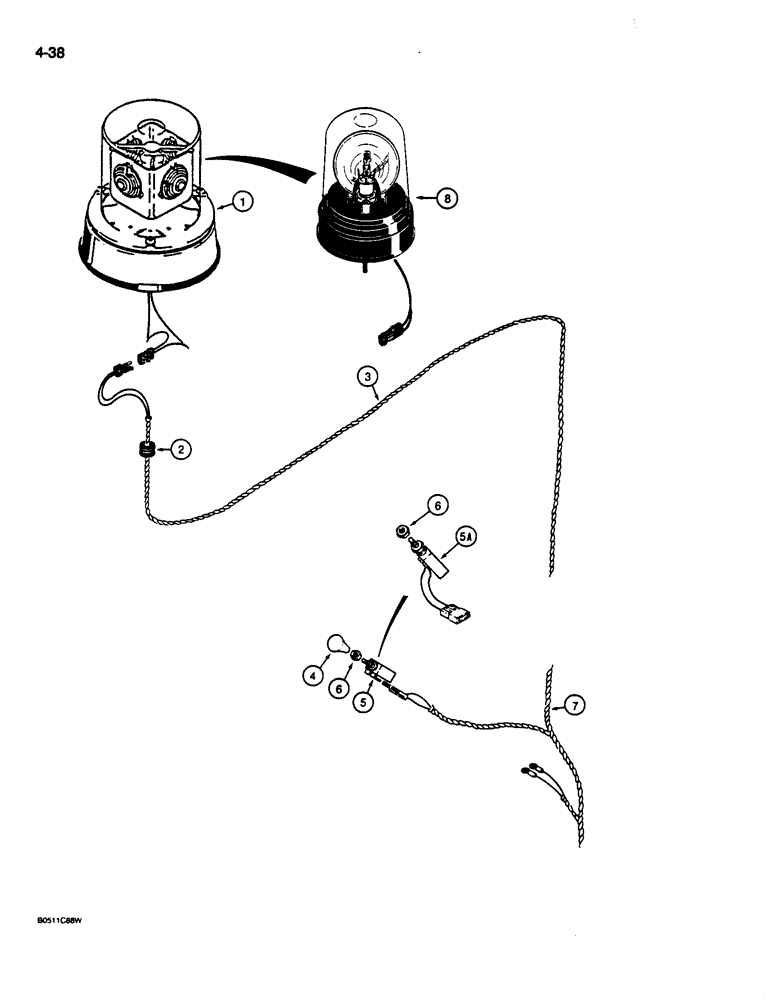 Схема запчастей Case 680L - (4-38) - ROTATING BEACON AND CIRCUIT, CAB OR CANOPY (04) - ELECTRICAL SYSTEMS