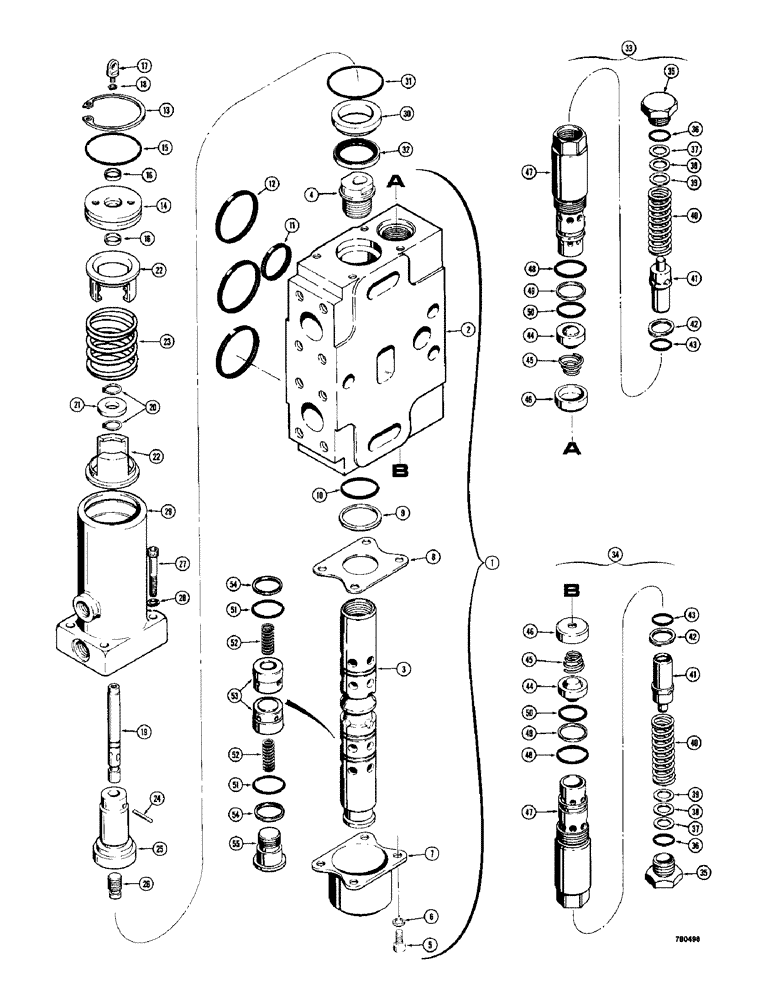 Схема запчастей Case 780 - (382) - BACKHOE CONTROL VALVE, D53288 AND D55251 BOOM SECTIONS (08) - HYDRAULICS