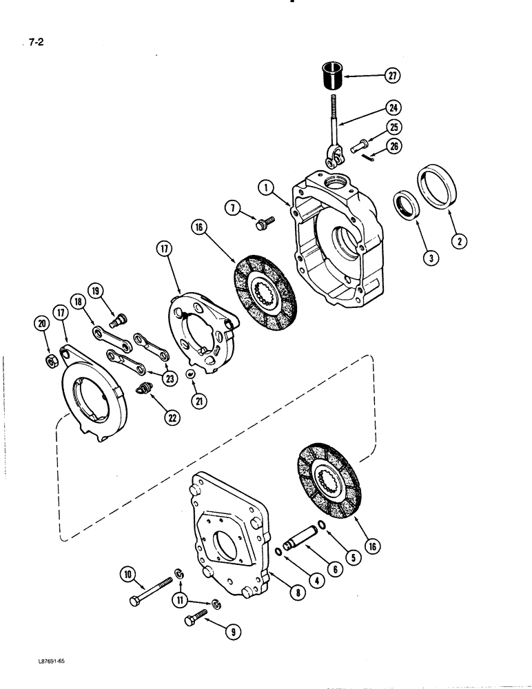 Схема запчастей Case 480E LL - (7-02) - TRANSAXLE, DIFFERENTIAL BRAKE HOUSING AND BRAKE (07) - BRAKES