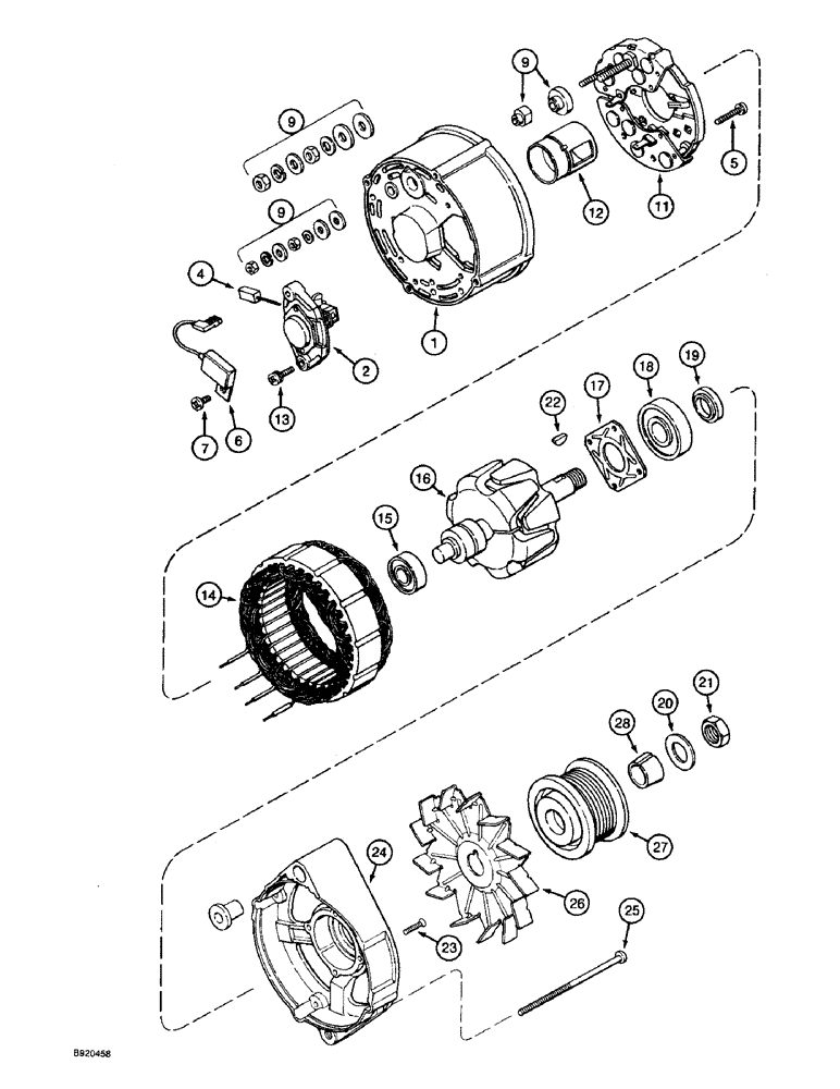 Схема запчастей Case 590 - (4-08) - A187623 ALTERNATOR (04) - ELECTRICAL SYSTEMS