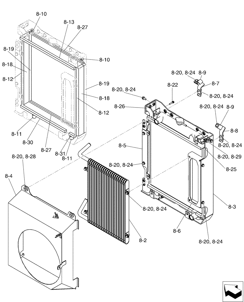 Схема запчастей Case CX50B - (01-011[02]) - RADIATOR INSTAL (10) - ENGINE