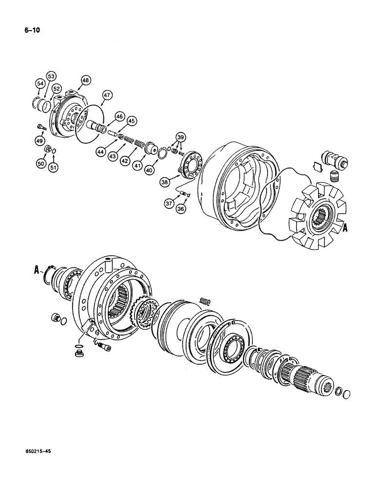 Схема запчастей Case 125B - (6-10) - TRACK DRIVE HYDRAULIC MOTOR, P.I.N. 74251 THROUGH 74879 (06) - POWER TRAIN