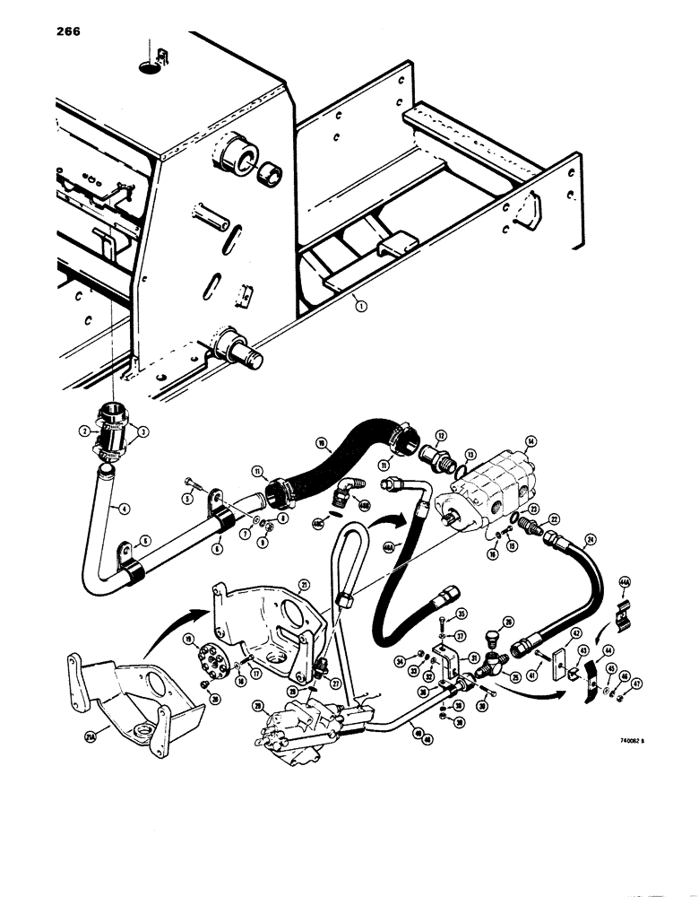 Схема запчастей Case 680E - (266) - EQUIPMENT HYDRAULIC CIRCUIT, RESERVOIR TO LOADER VALVE, USED (35) - HYDRAULIC SYSTEMS