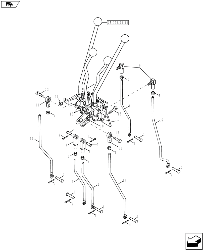 Схема запчастей Case 590SN - (35.726.30[02]) - CONTROL - BACKHOE, WITH FOOT SWING (WITH EXTENDABLE DIPPER) (35) - HYDRAULIC SYSTEMS