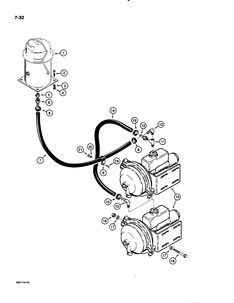 Схема запчастей Case 621 - (7-32) - BRAKE FLUID RESERVOIR TO BRAKE ACTUATORS, P.I.N. JAK0020901 AND AFTER (07) - BRAKES