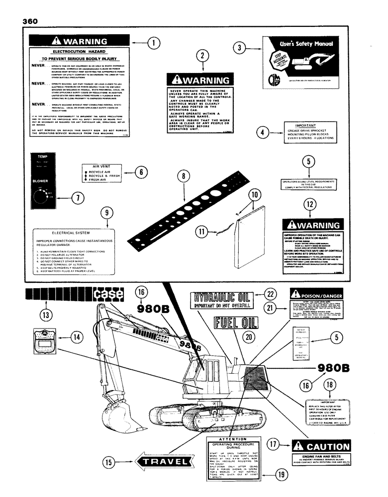 Схема запчастей Case 980B - (360) - DECALS, (USED ON UNITS PRIOR TO PIN 6204051) (05) - UPPERSTRUCTURE CHASSIS