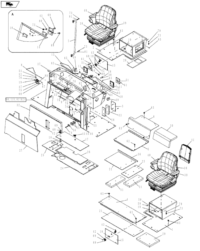 Схема запчастей Case PT240 - (90.110.01) - OPERATORS PLATFORM (GROUP 150- ND145243) (90) - PLATFORM, CAB, BODYWORK AND DECALS