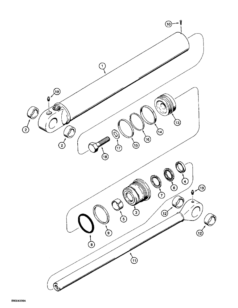 Схема запчастей Case 560 - (8-095A) - BACKHOE BOOM CYLINDER ASSEMBLY - 305352A1, D125 BACKHOE (08) - HYDRAULICS