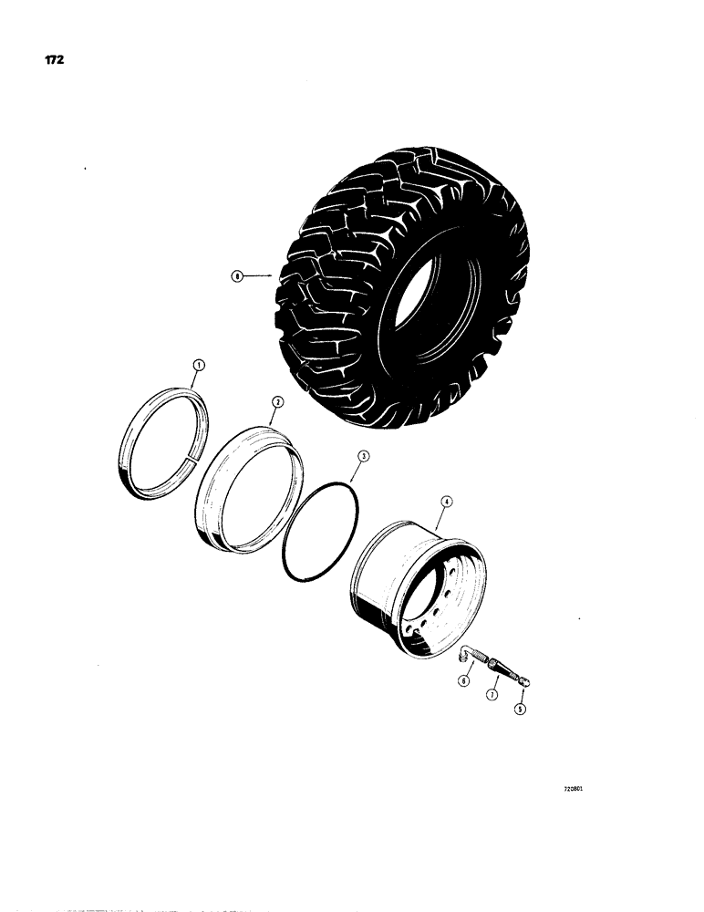 Схема запчастей Case W24B - (172) - RIMS AND TIRES, USED ON MODELS WITH 17.50 X 25 - 12 PLY TIRES (06) - POWER TRAIN