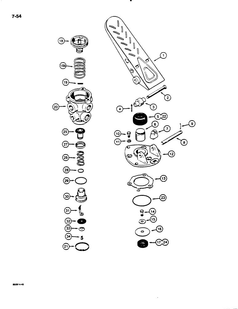 Схема запчастей Case W18B - (7-54) - L73042 TREADLE AND BRAKE VALVE (07) - BRAKES