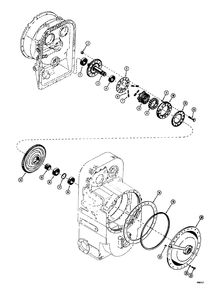 Схема запчастей Case W20 - (106) - L46456, L52101 AND L55661 TRANS. TURBINE DRIVEN GEARS AND FREEWHEEL UNIT (06) - POWER TRAIN