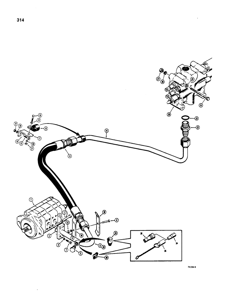 Схема запчастей Case W20B - (314) - LOADER HYDRAULIC CIRCUIT, PUMP TO LOADER VALVE (08) - HYDRAULICS