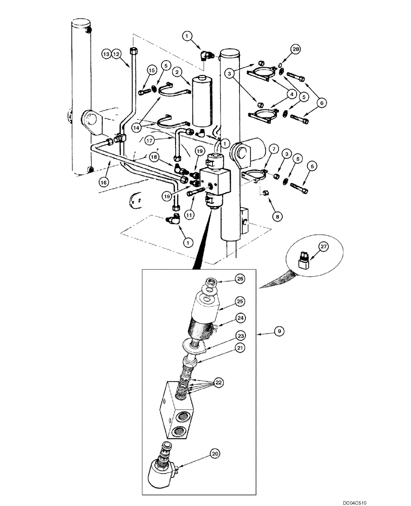 Схема запчастей Case 845 - (08.12[00]) - BLADE HYDRAULIC CIRCUIT - LIFTING ACCUMULATOR (08) - HYDRAULICS