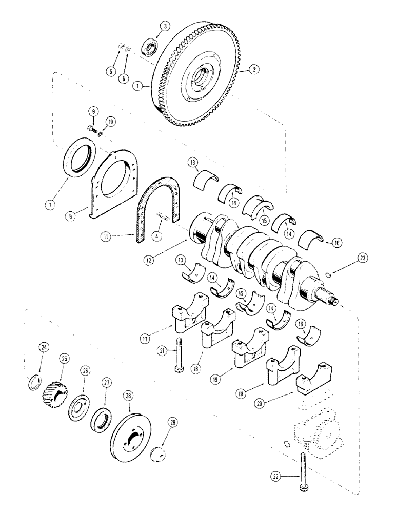 Схема запчастей Case 310G - (030) - CRANKSHAFT AND FLYWHEEL, (188) DIESEL ENGINE (01) - ENGINE