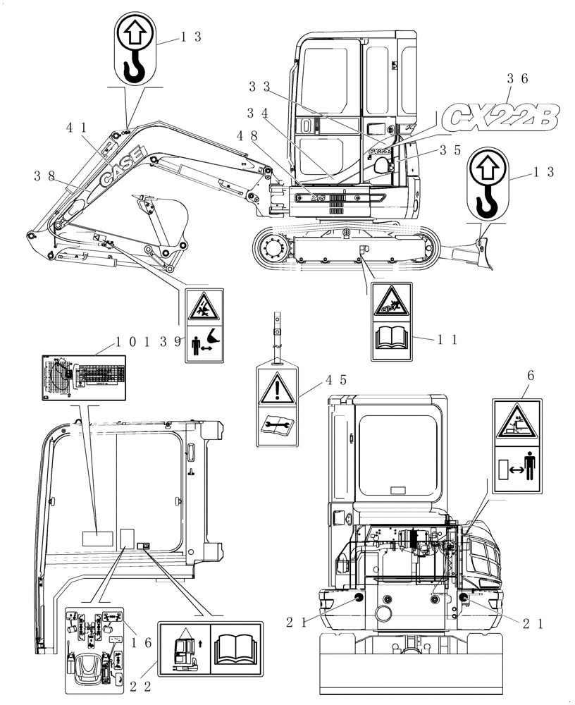 Схема запчастей Case CX22B - (4.520[05]) - DECALS - CAB (90) - PLATFORM, CAB, BODYWORK AND DECALS