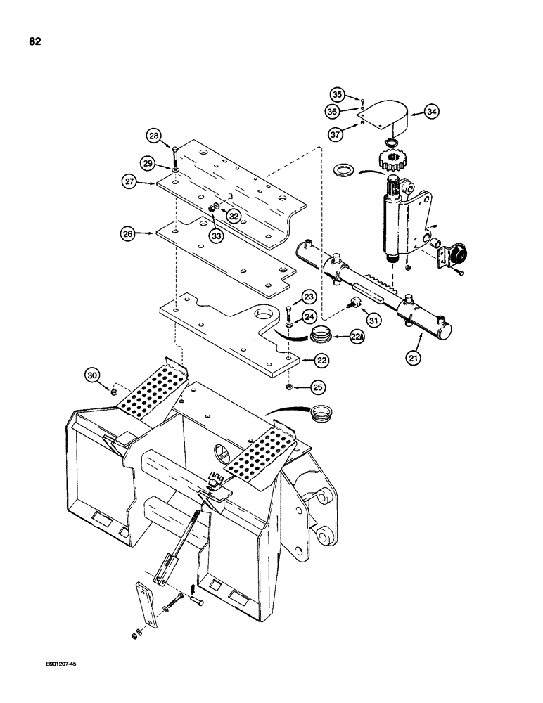 Схема запчастей Case D100 - (8-082) - BACKHOE FRAME AND SWING TOWER, USED ON 1835C, 1840, AND UNI-LOADER W/ DUKE OR KONTAK VALVE 