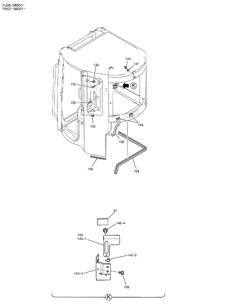 Схема запчастей Case CX50B - (01-056) - CAB ASSY (PW02C00068F1) 5 OF 5 (05) - SUPERSTRUCTURE