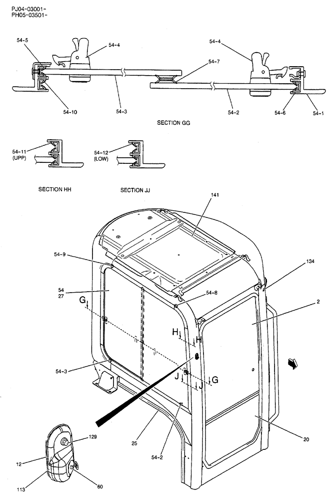 Схема запчастей Case CX50B - (06-009) - CAB ASSEMBLY (COOLER) P/N PW50C00002F1 OPTIONAL PARTS