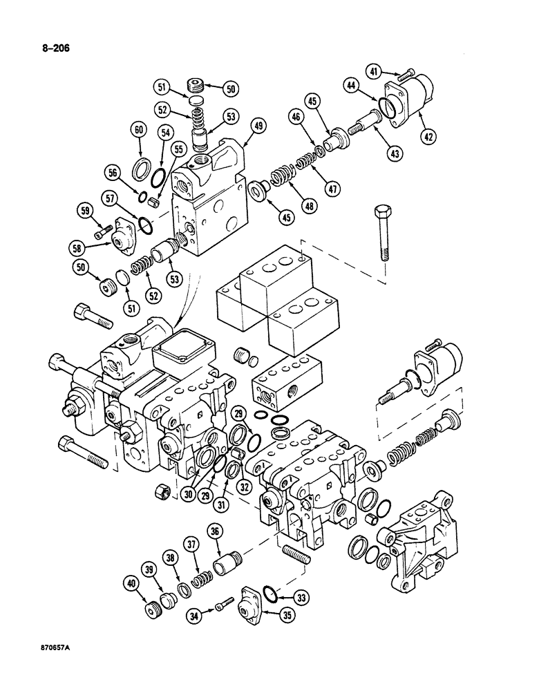 Схема запчастей Case 125B - (8-206) - ATTACHMENT CONTROL VALVE, BOOM, ARM & TOOL SECTIONS & PARALLEL ARM SECTION (08) - HYDRAULICS