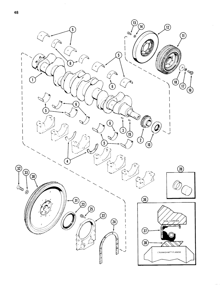 Схема запчастей Case 1280B - (048) - CRANKSHAFT AND FLYWHEEL (02) - ENGINE