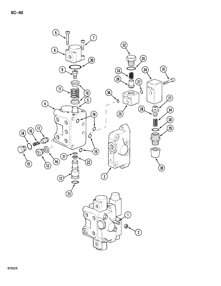 Схема запчастей Case 688 - (8C-40) - SWING CONTROL VALVE, P.I.N. FROM 11601 TO 11641 (08) - HYDRAULICS