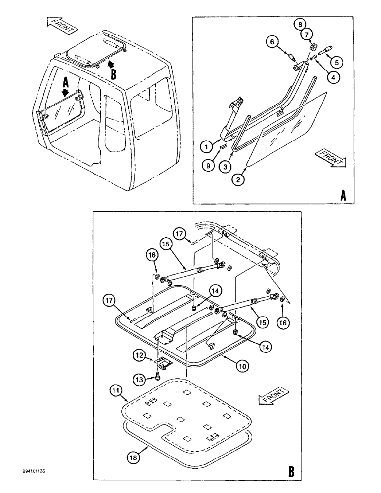 Схема запчастей Case 9010B - (9-070) - LOWER FRONT WINDOW AND ROOF PANEL ASSEMBLY (09) - CHASSIS