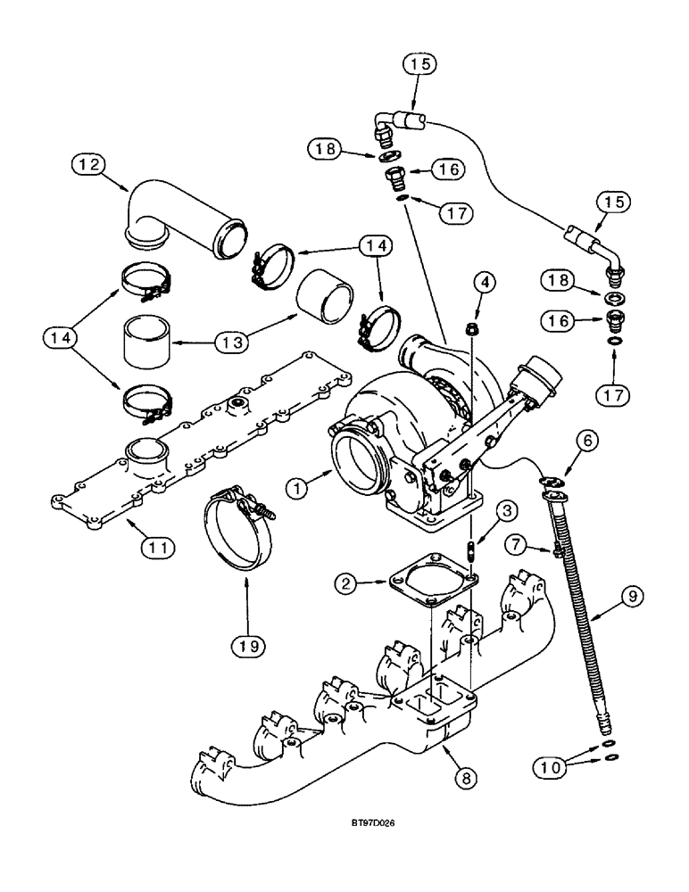 Схема запчастей Case 9045B - (2-18) - TURBOCHARGER SYSTEM, 6T-830 EMISSIONS CERTIFIED ENGINE (02) - ENGINE