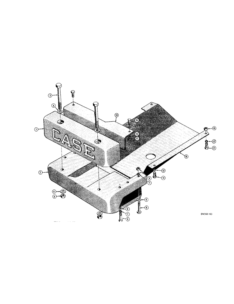 Схема запчастей Case 420C - (142[1]) - FRONT COUNTERWEIGHT, BUMPER, AND SPECIAL CRANKCASE GUARD (05) - UPPERSTRUCTURE CHASSIS