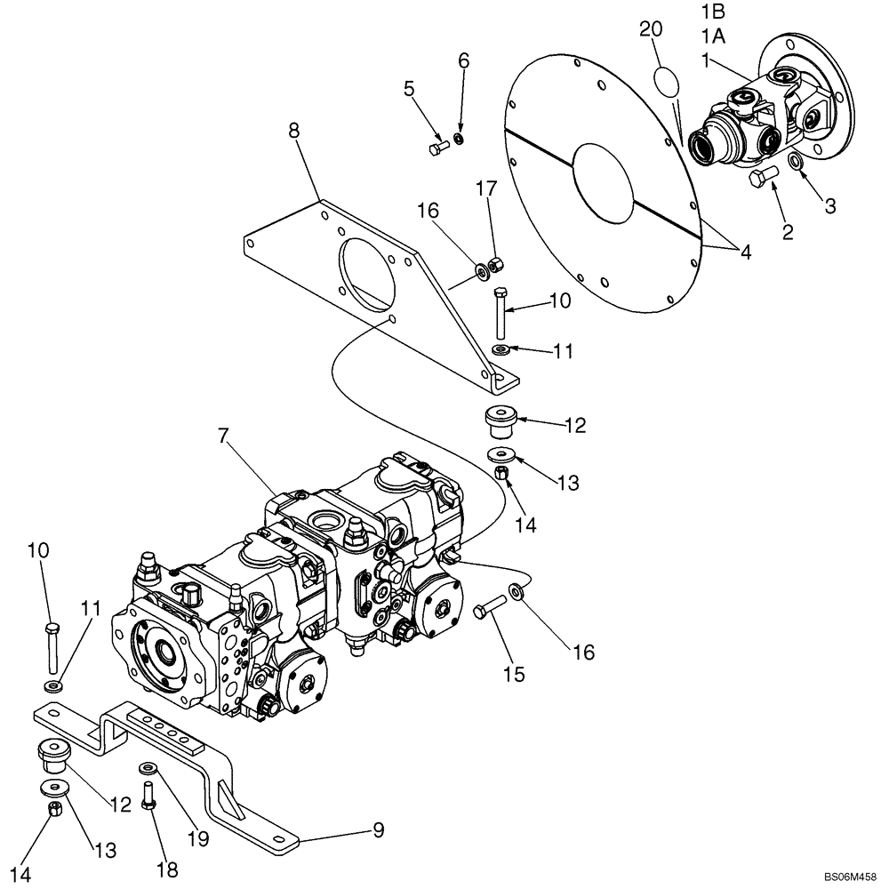 Схема запчастей Case 1150K - (06-01) - MOUNTING - PUMP, HYDROSTATIC TANDEM AND DRIVESHAFT (06) - POWER TRAIN