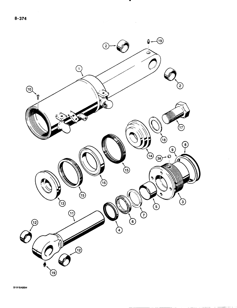 Схема запчастей Case 1455B - (8-374) - DOZER TILT CYLINDERS, TILT DOZER MODELS (08) - HYDRAULICS