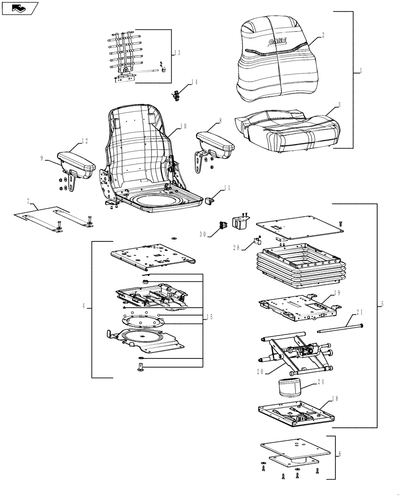 Схема запчастей Case 580SN WT - (90.120.05) - SEAT - MOUNTING (AIR SUSPENSION) (90) - PLATFORM, CAB, BODYWORK AND DECALS