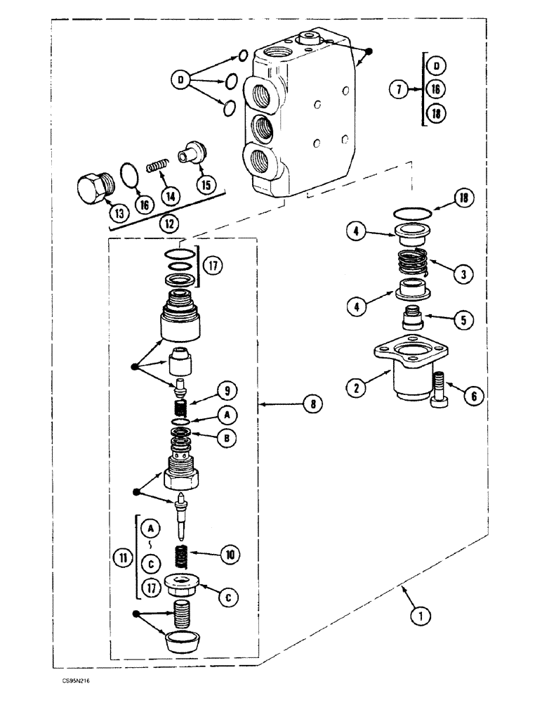 Схема запчастей Case 688BCK - (8E-30) - CONTROL VALVE SECTION - OPTION, 688B CK (120301-) (07) - HYDRAULIC SYSTEM