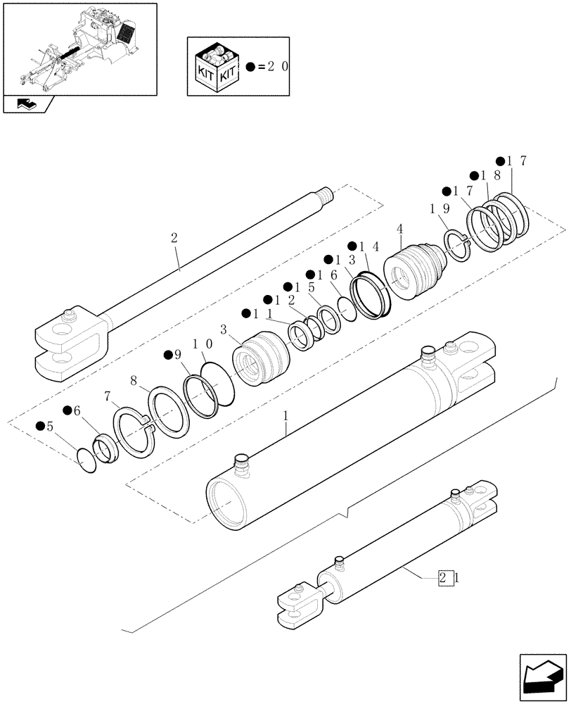 Схема запчастей Case 321E - (1.88.03/01) - STEERING CYLINDER (04) - FRONT AXLE