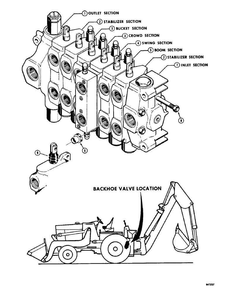 Схема запчастей Case 34 - (44) - D38705 BACKHOE CONTROL VALVE 