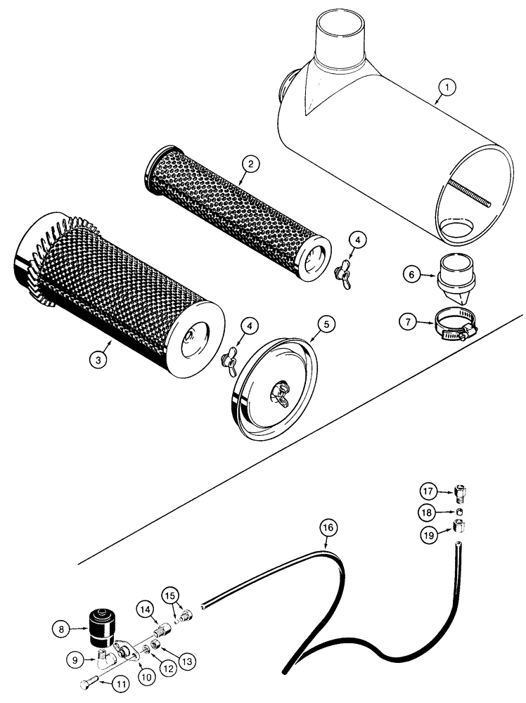 Схема запчастей Case 850E - (2-52) - AIR CLEANER ASSEMBLY AND RESTRICTION INDICATOR (02) - ENGINE