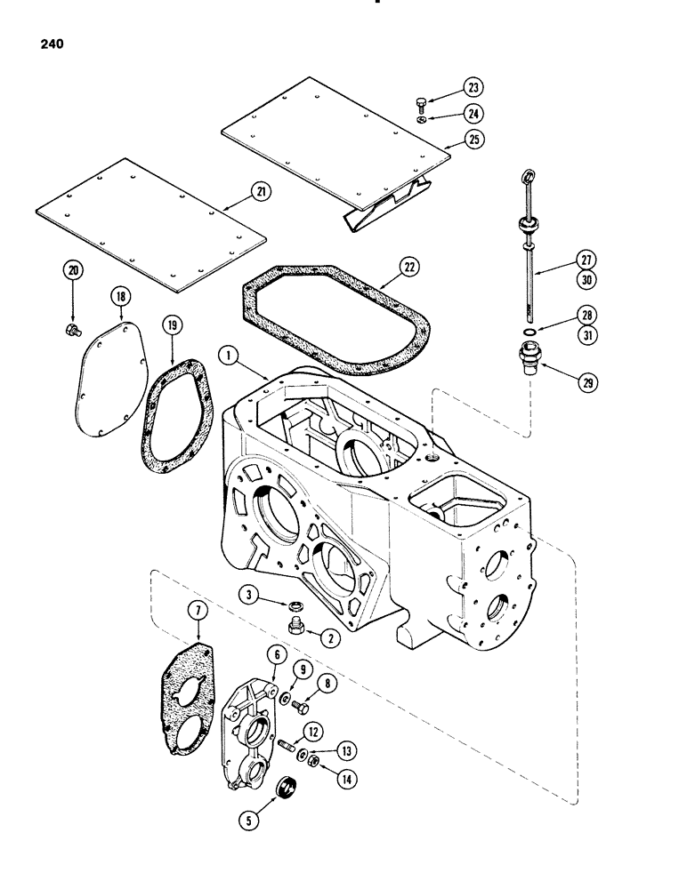 Схема запчастей Case 580E - (240) - TRANSAXLE TRANSMISSION HOUSING, 2 WHEEL DRIVE, TRANSMISSION SN 16270319 & AFTER (06) - POWER TRAIN