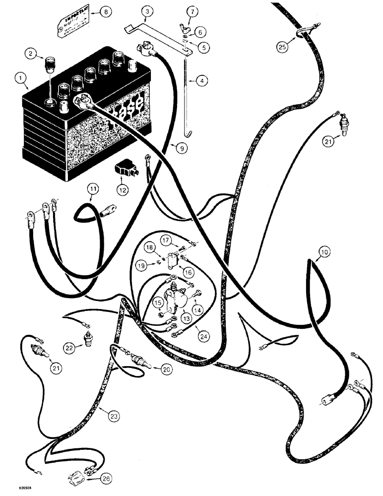 Схема запчастей Case W4 - (050) - BATTERY AND ENGINE ELECTRICAL CIRCUIT, FOR 2.1 LITRE ENGINE, USED ON TRACTOR SN 1205397, 1205402 (04) - ELECTRICAL SYSTEMS