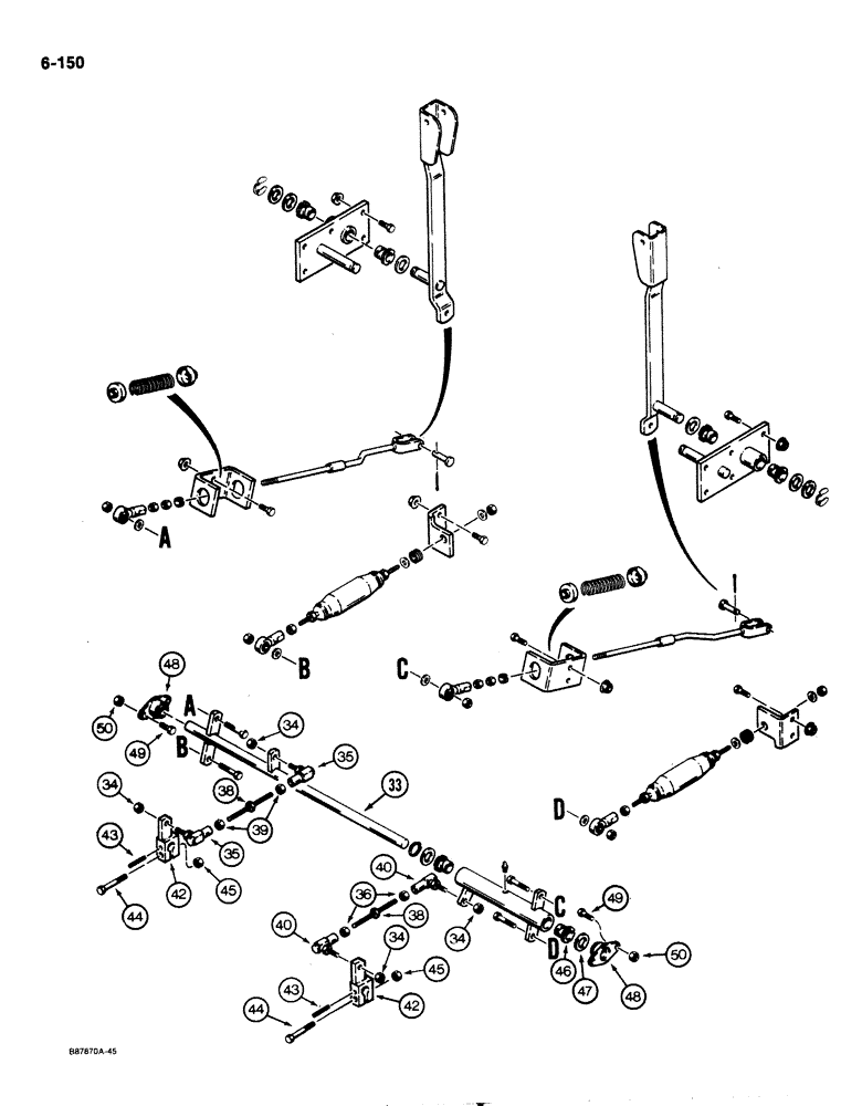 Схема запчастей Case 1818 - (6-150) - FORWARD AND REVERSE PUMP CONTROL LEVERS AND LINKAGE (06) - POWER TRAIN