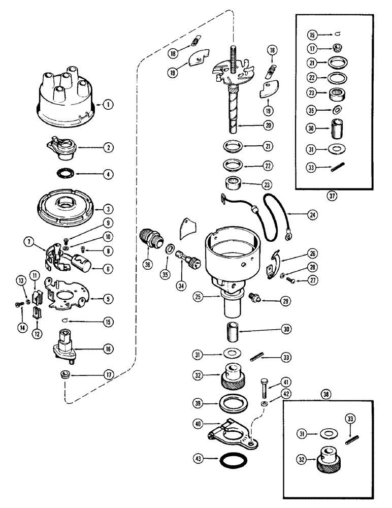 Схема запчастей Case 580 - (066) - A18461 DISTRIBUTOR, (159) SPARK IGNITION ENGINE, WITH TACHOMETER DRIVE (55) - ELECTRICAL SYSTEMS