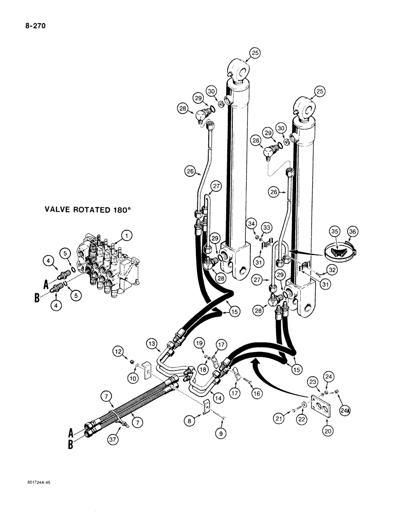 Схема запчастей Case 780C - (8-270) - BACKHOE BOOM CYLINDER HYDRAULIC CIRCUIT (08) - HYDRAULICS